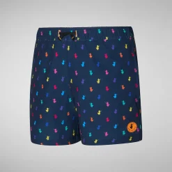 Costumi Da Bagno^Save The Duck Costume Da Bagno Bambino Getu Stampa Anatre Arcobaleno Su Fondo Navy Blu