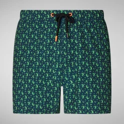 Costumi Da Bagno^Save The Duck Costume Da Bagno Uomo Ademir Stampa Geko Verde Su Fondo Blu Navy