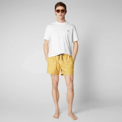 Costumi Da Bagno^Save The Duck Costume Da Bagno Uomo Ademir Stampa Sdraio Su Fondo Giallo
