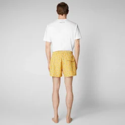 Costumi Da Bagno^Save The Duck Costume Da Bagno Uomo Ademir Stampa Sdraio Su Fondo Giallo