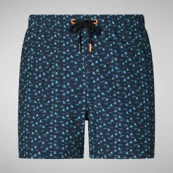 Costumi Da Bagno^Save The Duck Costume Da Bagno Uomo Ademir Stampa Pinna Di Squalo Su Fondo Blu Navy