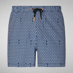 Costumi Da Bagno^Save The Duck Costume Da Bagno Uomo Ademir Stampa Lisca Di Pesce Su Fondo Blu Navy