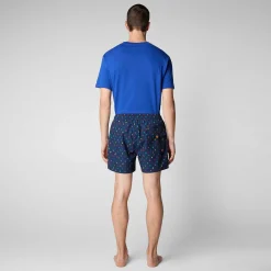 Costumi Da Bagno^Save The Duck Costume Da Bagno Uomo Ademir Stampa Anatre Arcobaleno Su Fondo Blu Navy