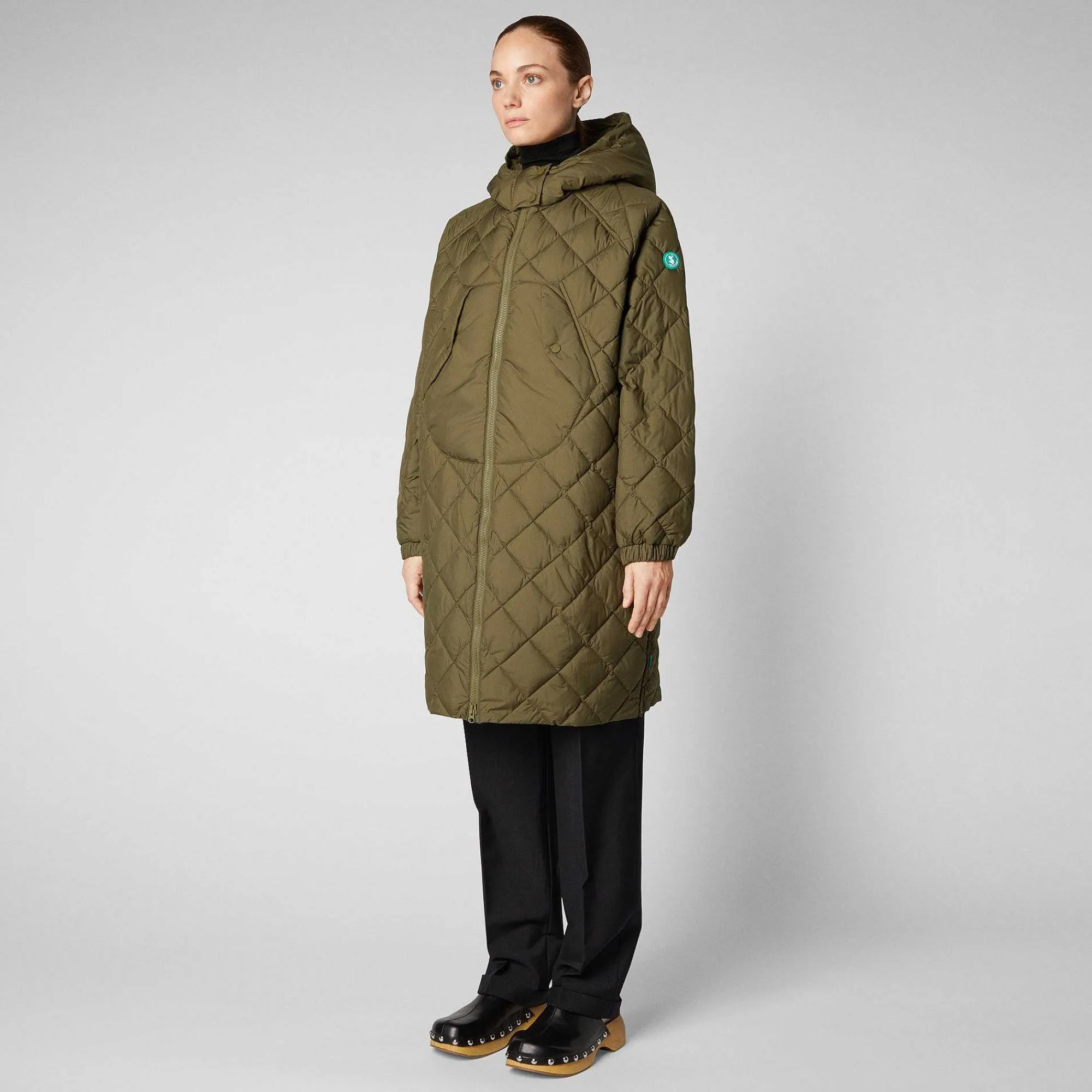 Giacche^Save The Duck Giacca Lunga Con Cappuccio Donna Valerian Verde Foresta