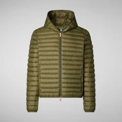 Piumini Animal-Free^Save The Duck Piumino Animal Free Con Cappuccio Uomo Donald Verde Oliva
