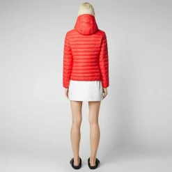 Piumini Animal-Free^Save The Duck Piumino Animal Free Con Cappuccio Donna Daisy Rosso Acceso