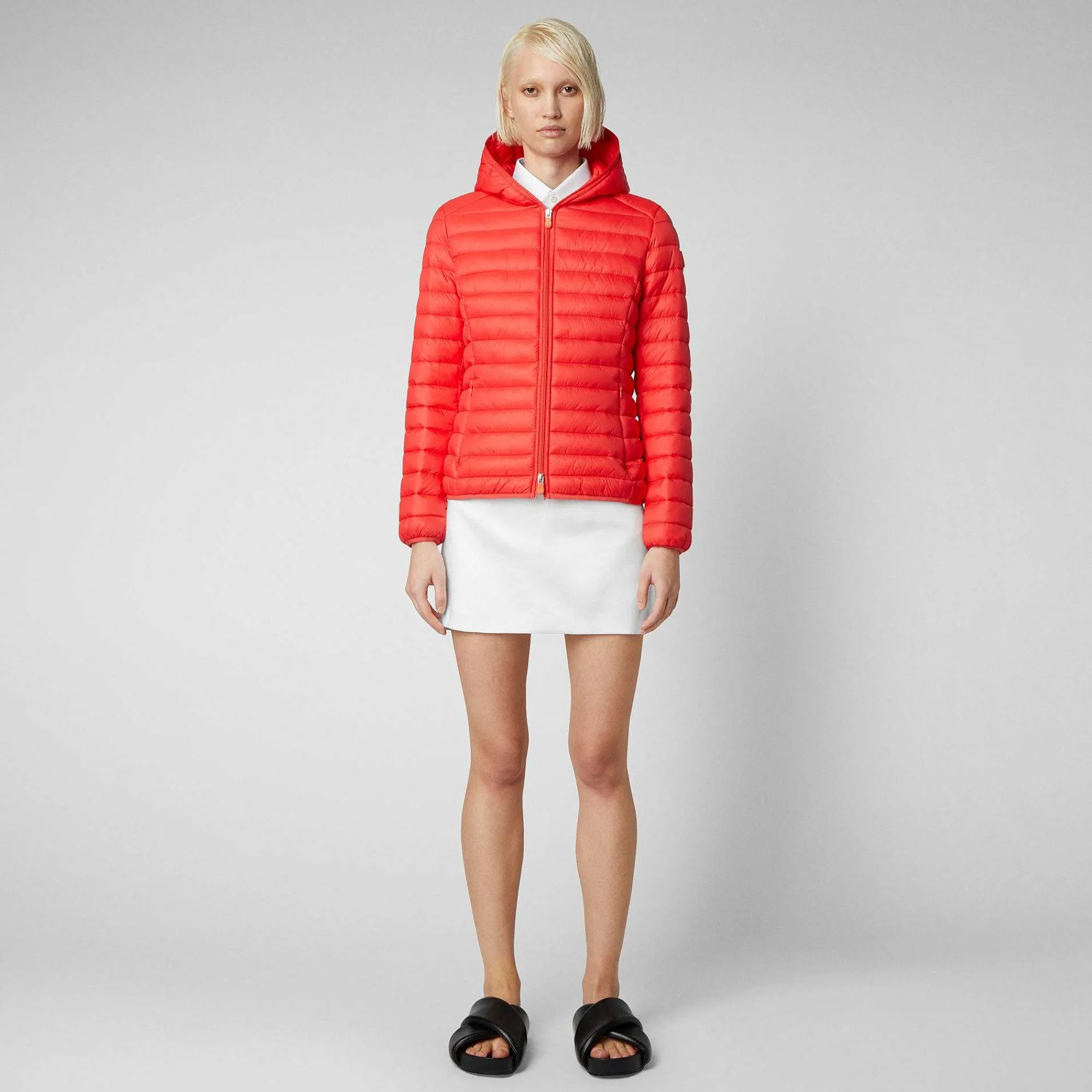 Piumini Animal-Free^Save The Duck Piumino Animal Free Con Cappuccio Donna Daisy Rosso Acceso