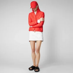 Piumini Animal-Free^Save The Duck Piumino Animal Free Con Cappuccio Donna Daisy Rosso Acceso