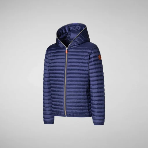Piumini Animal-Free^Save The Duck Piumino Animal Free Con Cappuccio Bambina Rosy Blu Navy
