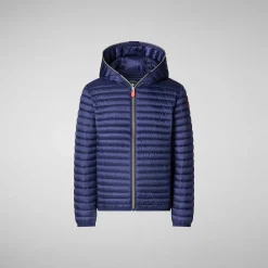 Piumini Animal-Free^Save The Duck Piumino Animal Free Con Cappuccio Bambina Rosy Blu Navy