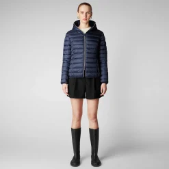 Piumini Animal-Free^Save The Duck Piumino Animal Free Con Cappuccio Donna Alexis Blu Nero