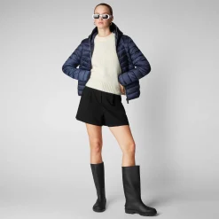 Piumini Animal-Free^Save The Duck Piumino Animal Free Con Cappuccio Donna Alexis Blu Nero
