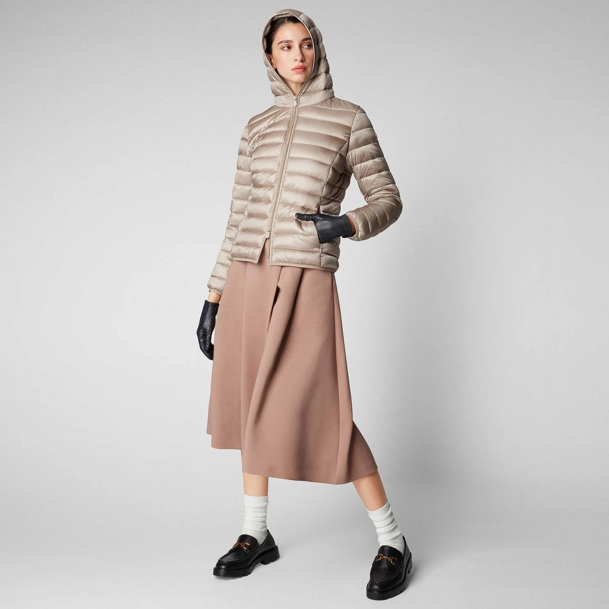 Piumini Animal-Free^Save The Duck Piumino Animal Free Con Cappuccio Donna Alexis Grigio Perla