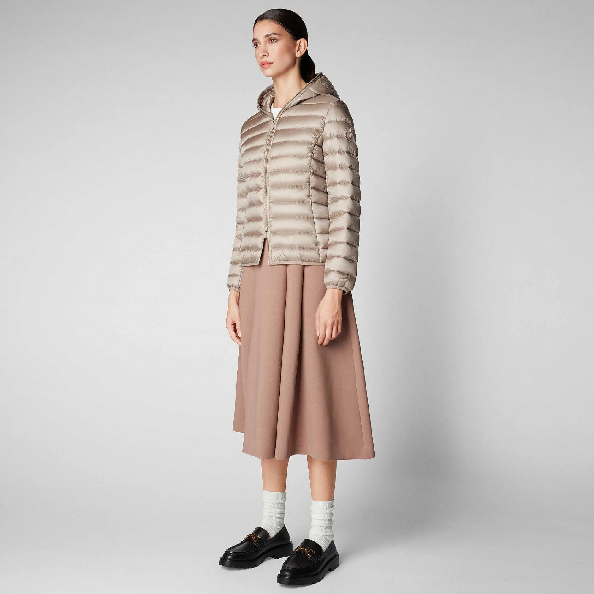 Piumini Animal-Free^Save The Duck Piumino Animal Free Con Cappuccio Donna Alexis Grigio Perla