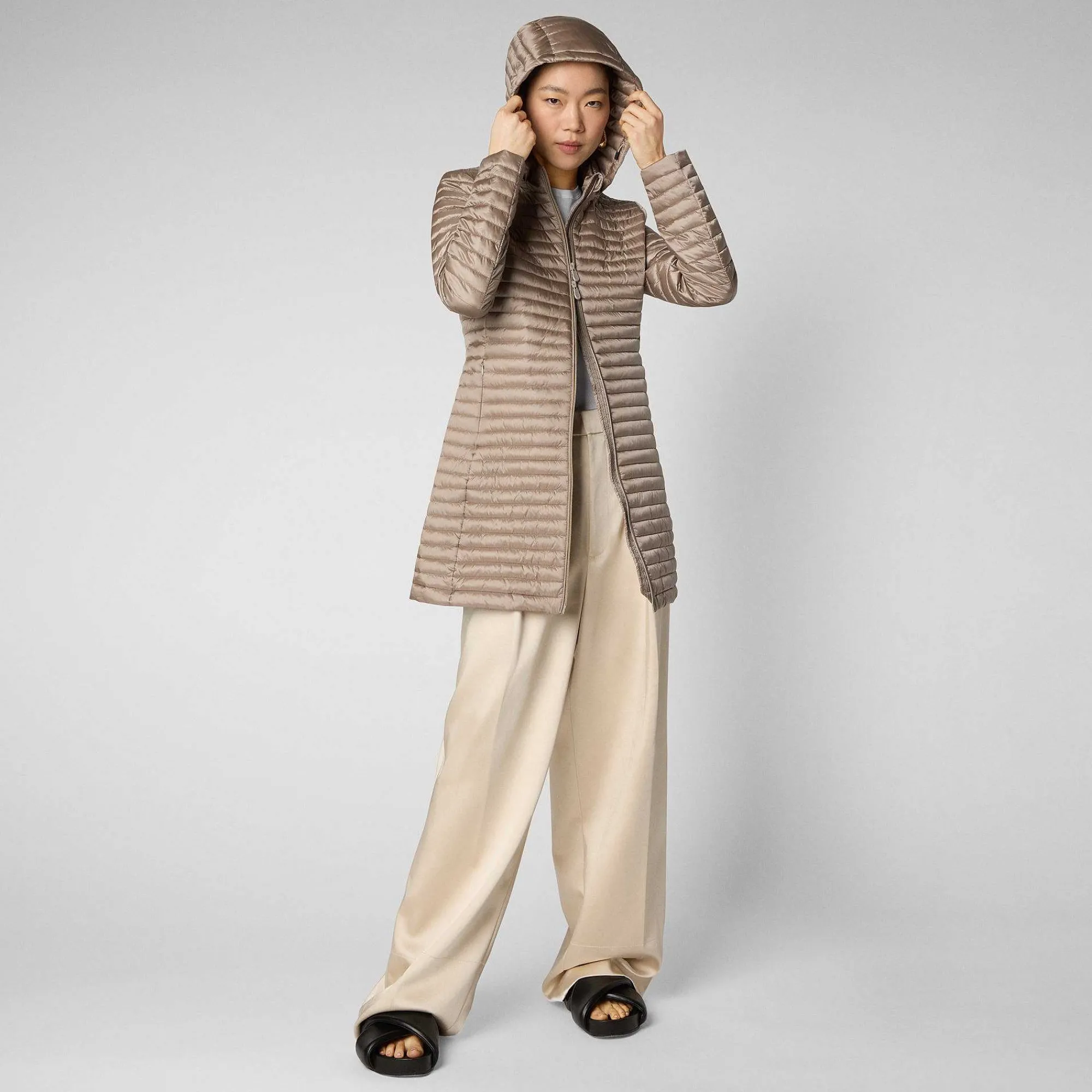 Piumini Animal-Free^Save The Duck Piumino Animal Free Donna Megs Grigio Perla