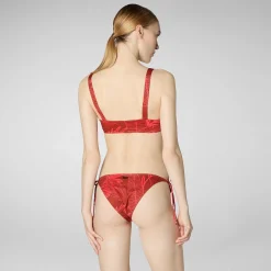 Costumi Da Bagno^Save The Duck Slip Bikini Regolabile Donna Wiria Stampa Palme Su Fondo Rosso